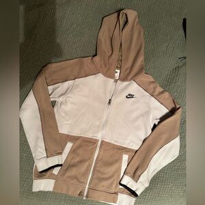 Nike Beige and White Zip-Up Hoodie